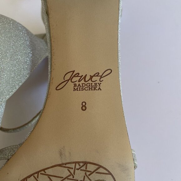 Badgley Mischka Silver Sparkle and Crystals Rhinestone Sandals Block Heels US 8 - Picture 11 of 15
